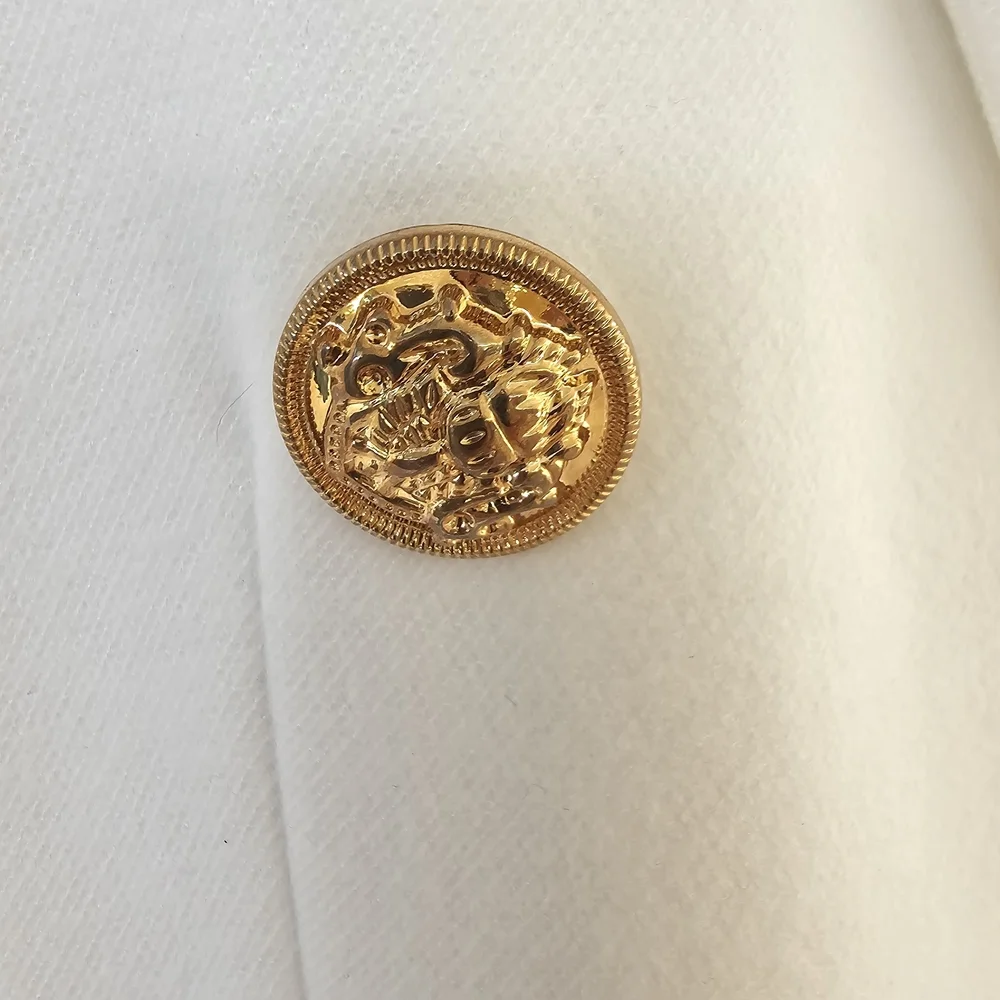 Elegant Woman's White Double-Breasted Fall/Winter Classic Coat with Gold Buttons - Picture 6 of 13